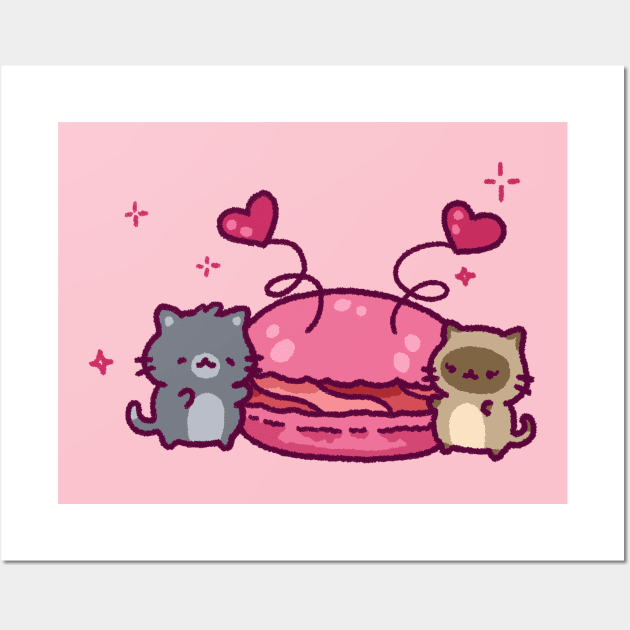 Cats and a giant pink macaron Wall Art by GeraldineDraws